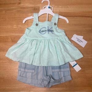 Calvin Klein 24M 2 Piece Green Blue Spring Set Tank And Shorts NWT